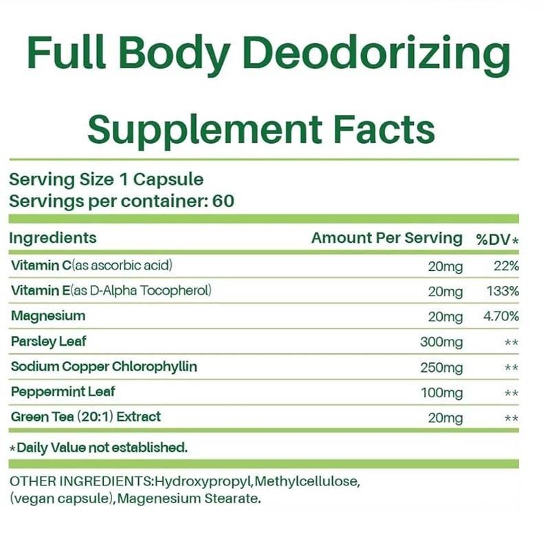 อาหารเสริมการกำจัดกลิ่นร่างกาย - ยาควบคุมกลิ่นภายในธรรมชาติสำหรับผู้ชายและผู้หญิง | คลอโรฟิลล์แคปซูลสำหรับลมหายใจร่างกายและสุขภาพลำไส้