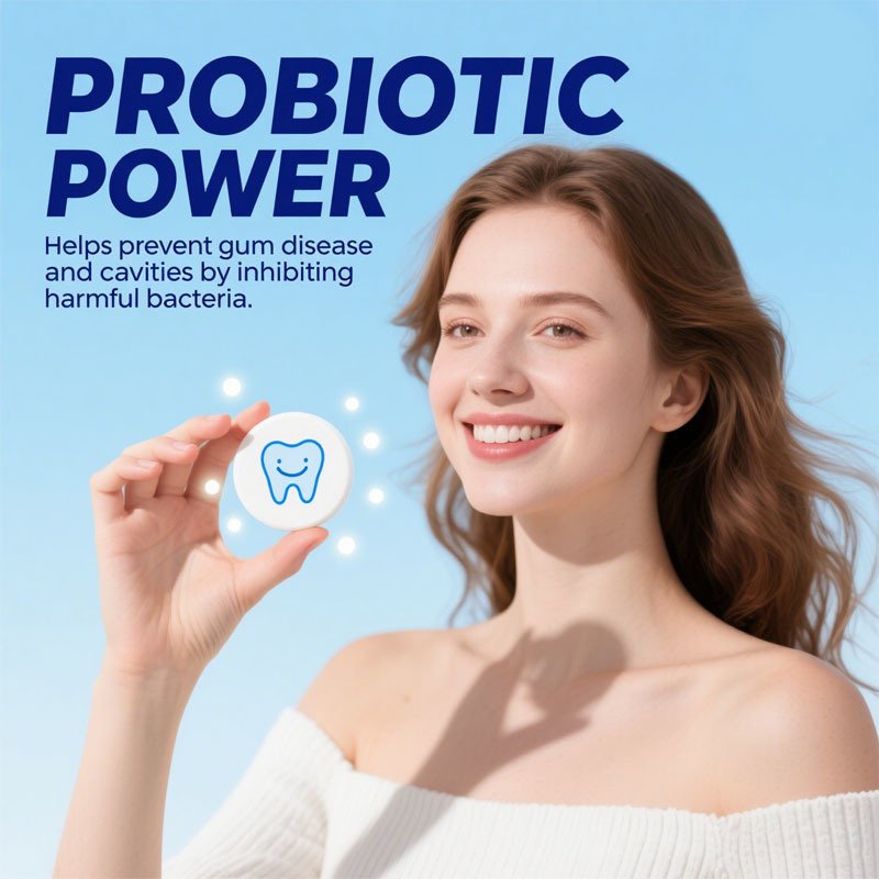 แท็บเล็ตยาสีฟันทำจากโรงงานนาโนไฮดรอกซีอะพาไทต์ที่มีโปรไบโอติกฟลูออไรด์และพลาสติกฟรีและขนาดที่เป็นมิตรกับการเดินทาง