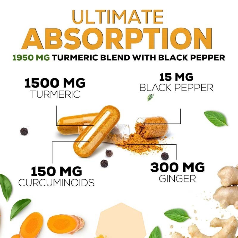 ผลิตภัณฑ์เสริมอาหาร OEM ขมิ้นชัน เคอร์คูมิน ผสมขมิ้นชันออร์แกนิก ขิง และพริกไทยดำ เพื่อการดูดซึมที่ดีที่สุด แคปซูลเคอร์คูมินเพื่อการบำรุงข้อ