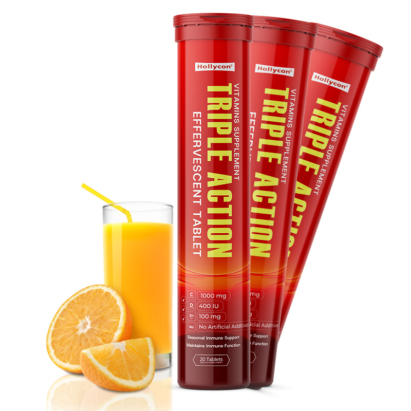 Triple Action Effervescent Tablet OEM Factory Vitamins Supplement for Adult Seasonal Immune Support Maintains Immune Function