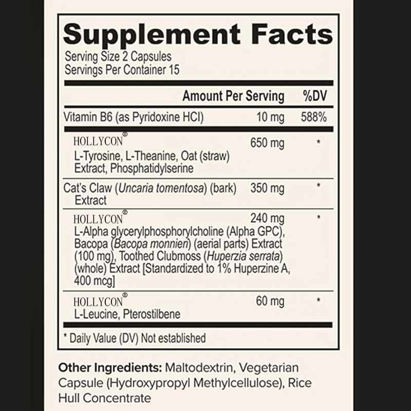 OEM Focus Capsules with L-Theanine วิตามิน B6 ความจํา ความชัดเจนทางจิตและการปรับปรุงการคิด Nootropic Brain Supplement