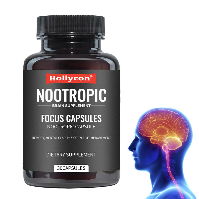 OEM Focus Capsules with L-Theanine วิตามิน B6 ความจํา ความชัดเจนทางจิตและการปรับปรุงการคิด Nootropic Brain Supplement