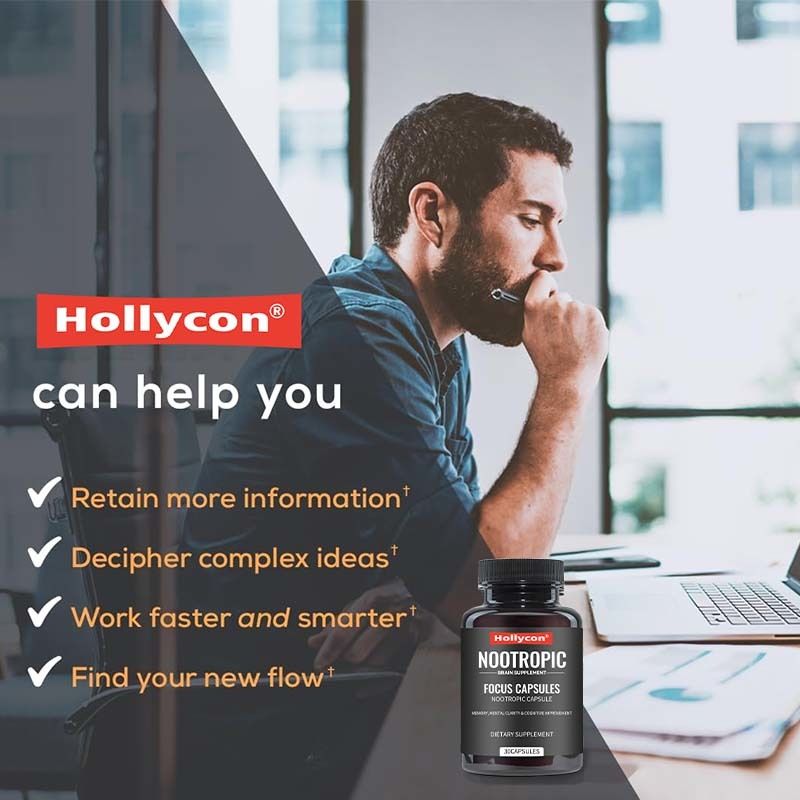 OEM Focus Capsules with L-Theanine วิตามิน B6 ความจํา ความชัดเจนทางจิตและการปรับปรุงการคิด Nootropic Brain Supplement