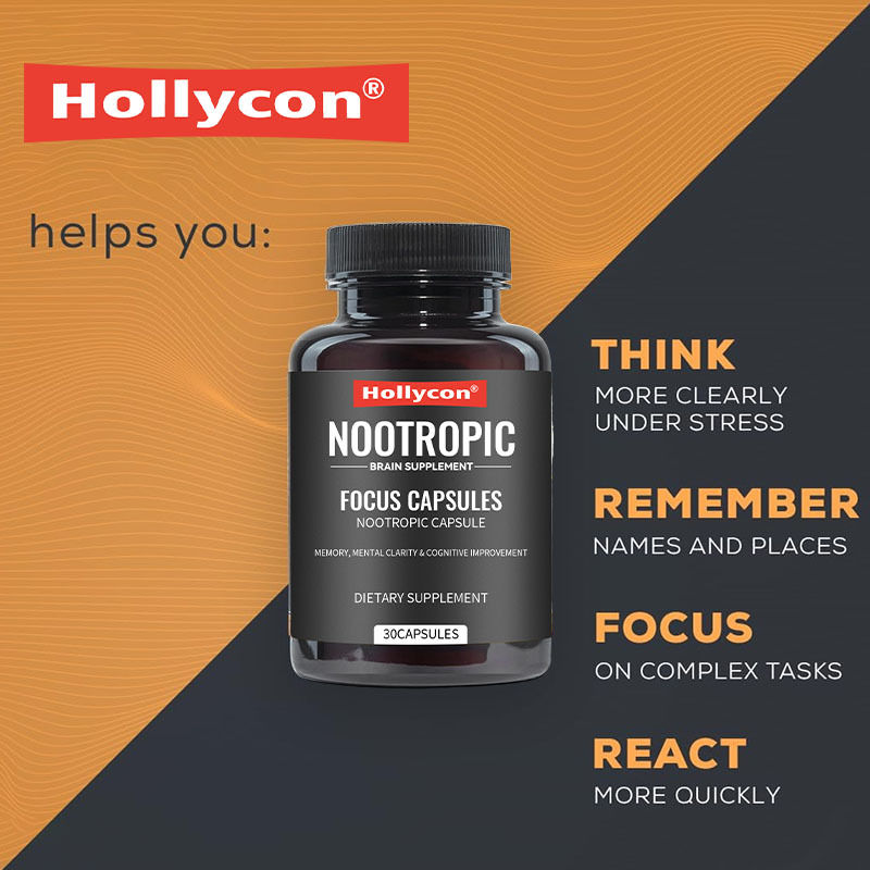 OEM Focus Capsules with L-Theanine วิตามิน B6 ความจํา ความชัดเจนทางจิตและการปรับปรุงการคิด Nootropic Brain Supplement