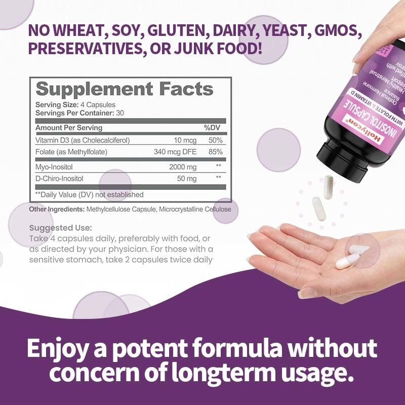 OEM อาหารเสริม Inositol Premium Inositol Plus Ratio ความสมดุลของฮอร์โมนและการสนับสนุนไข่ท้องที่สุขภาพดีสําหรับผู้หญิง