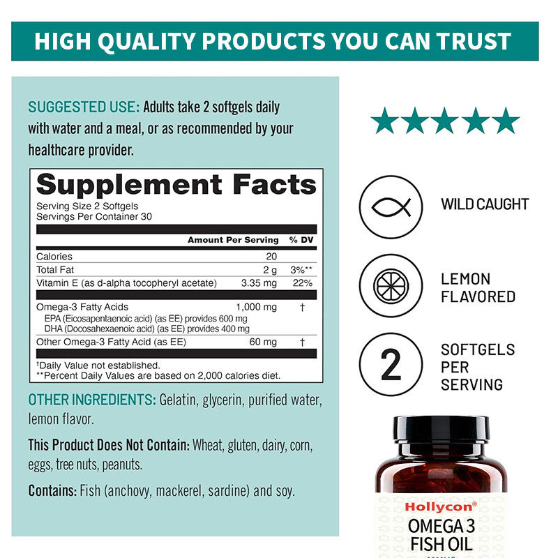 ผลิตภัณฑ์เสริมอาหารโอเมก้า 3 OEM 1000 มก. ต่อหนึ่งหน่วยบริโภค 600 EPA & 400 DHA และวิตามินอี ช่วยบำรุงสุขภาพหัวใจและสมอง น้ำมันปลาโอเมก้า 3