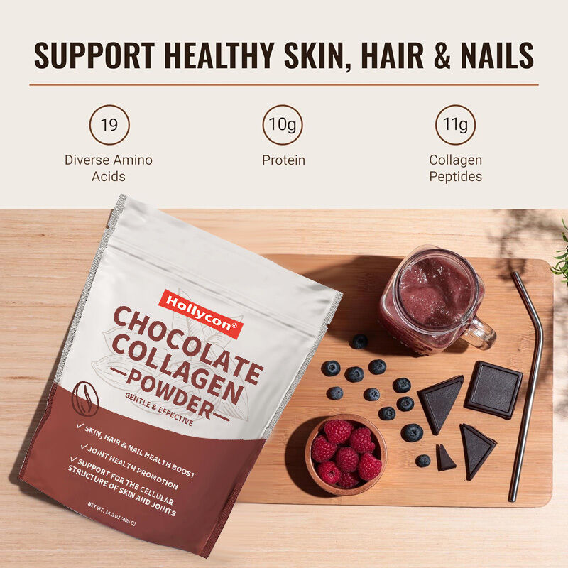 OEM คอลลาเจนเพ็ปติด ขาว ผม ผิวหนัง เล็บ สับสนุนข้อประเภท I & III อาหารเสริมคอลลาเจนจากหญ้า ช็อคโกแลต คอลลาเจนขาว