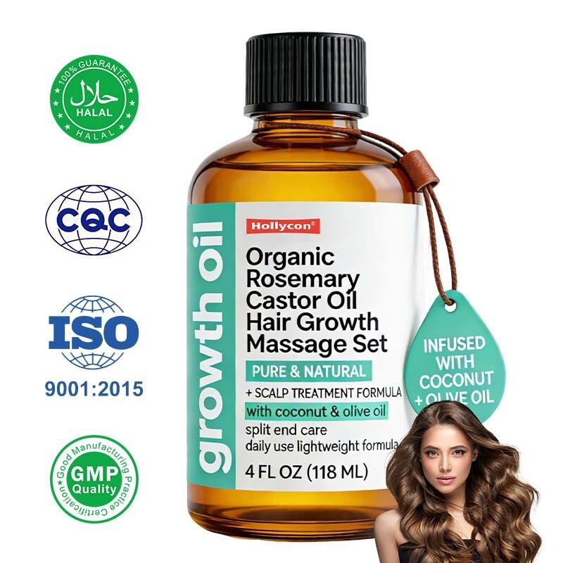 Organic Rosemary & Castor Oil Hair Growth Massage Set for Scalp Care Nourishing Treatment & Thicker Fuller Hair