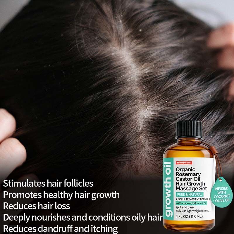 Organic Rosemary & Castor Oil Hair Growth Massage Set for Scalp Care Nourishing Treatment & Thicker Fuller Hair