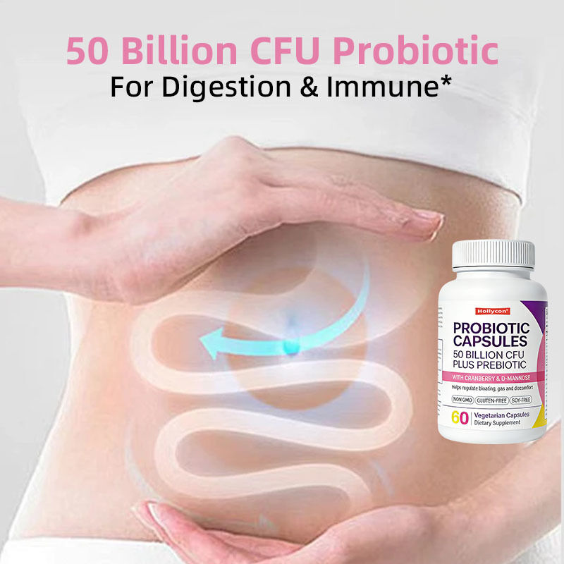 ขายปลีก โปรไบโอติก แคปซูล 50 พันล้าน CFU การสนับสนุนภูมิคุ้มกัน สุขภาพทางเดินอาหาร อาหารเสริมพรีบิโอติก