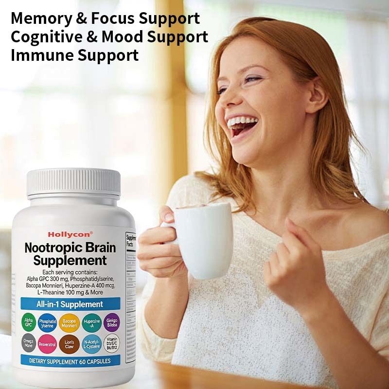 OEM Nootropic Brain Supplement กับ Alpha GPC, Phosphatidylserine & Bacopa Monnieri สนับสนุนความจําและความสนใจ ความรู้และอารมณ์