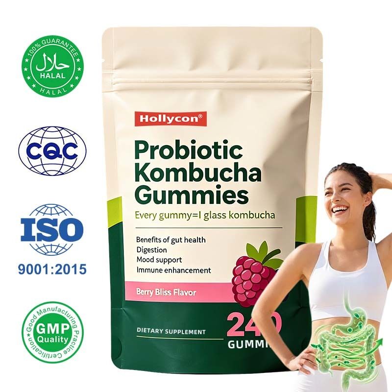กัมมี่โปรไบโอติก Kombucha Gummies รสที่กำหนดเองพร้อม 60 จำนวนต่อขวดสำหรับบริการฉลากส่วนตัว OEM ODM