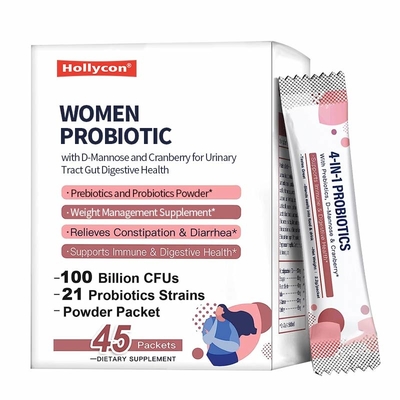 OEM ผู้หญิง โปรบิโอติกที่มี D-Mannose และ Cranberry สําหรับกระบวนการปัสสาวะ อุจจาระสุขภาพทางเดินอาหาร พรีบิโอติกและโปรบิโอติก ขนาดผง