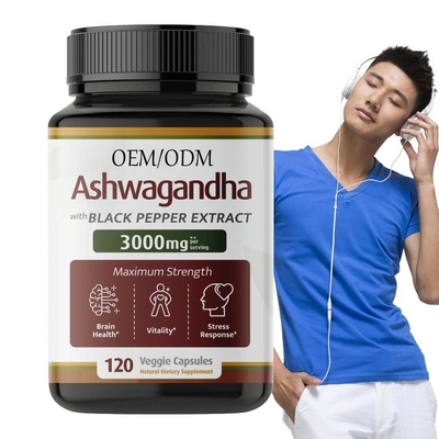 OEM แคปซูล Ashwagandha ออร์แกนิค ความแข็งแรงเพิ่มเติม 1000mg อาหารเสริมสนับสนุนพลังงาน