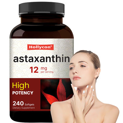 OEM Astaxanthin Softgels สําหรับ NAtural Antioxidant สําหรับผิวหนัง 12mg Astaxanthin Softgel